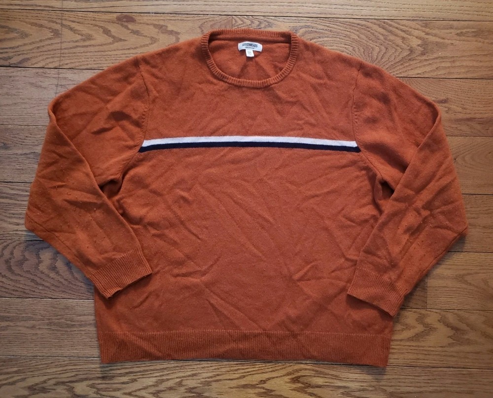Goodthreads Sweater Mens 3XL Orange 100% Lambswool Crewneck Pullover Knit