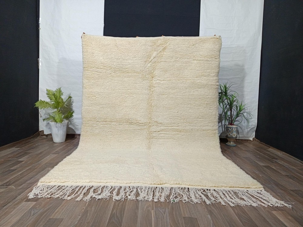 Moroccan Berber Beni Ourain Wool Rug Color White Handmade Design Carpet Area Rug
