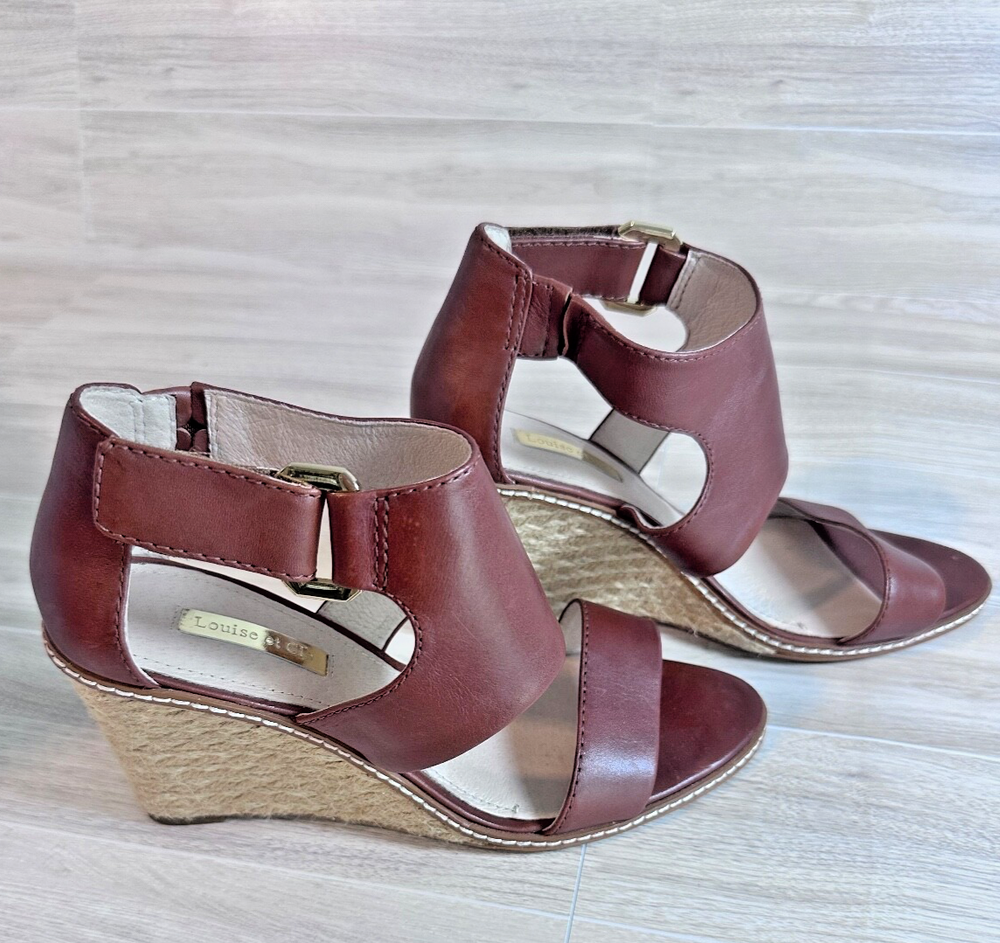 Louise et Cie Womens Size 7.5 Brown Espadrille Open Toe High Heels Wedge Sandals
