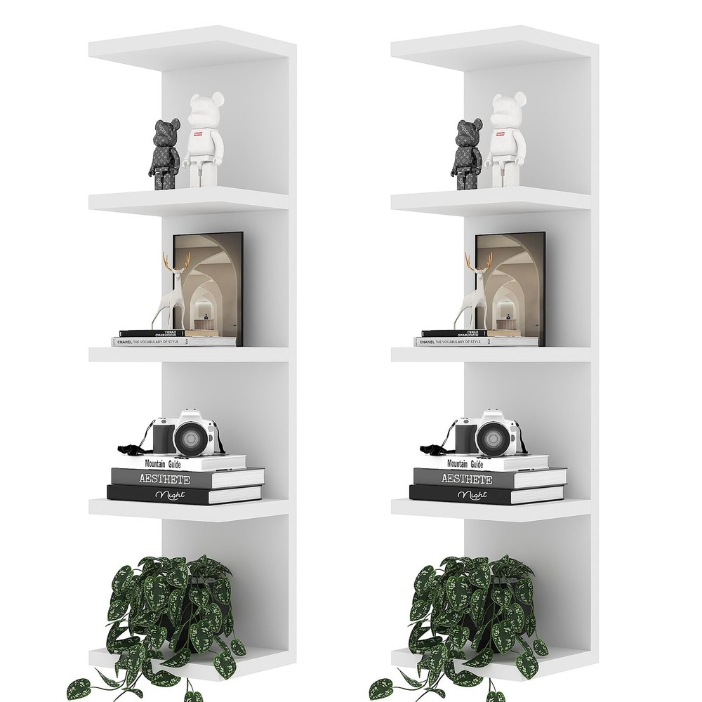 LitaEther 5 Tier Lack Floating Shelf,Set of 2 White Wall Shelf Unit,Display S...