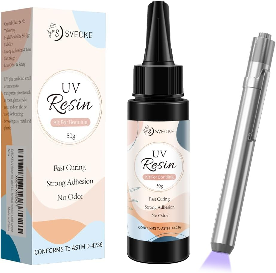 UV Resin Kit with 50G Glue and Flashlight for Bonding and Curing  