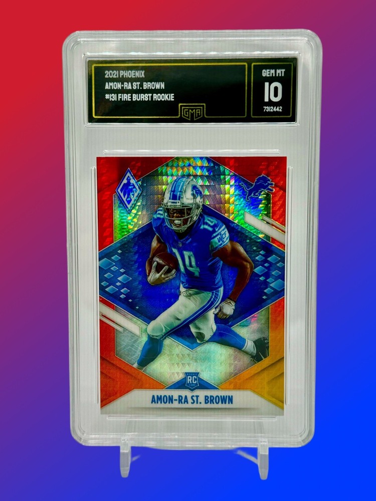 2021 Panini Phoenix Amon-Ra St Brown Fire Burst SP Rookie RC GMA 10 LOW POP RC