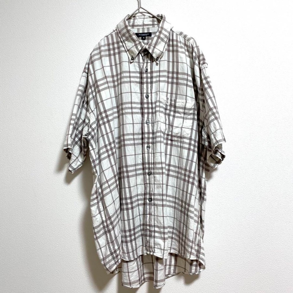 Burberry Check Shirt Short Sleeve Button Down Check Logo Cotton Men Size M Used