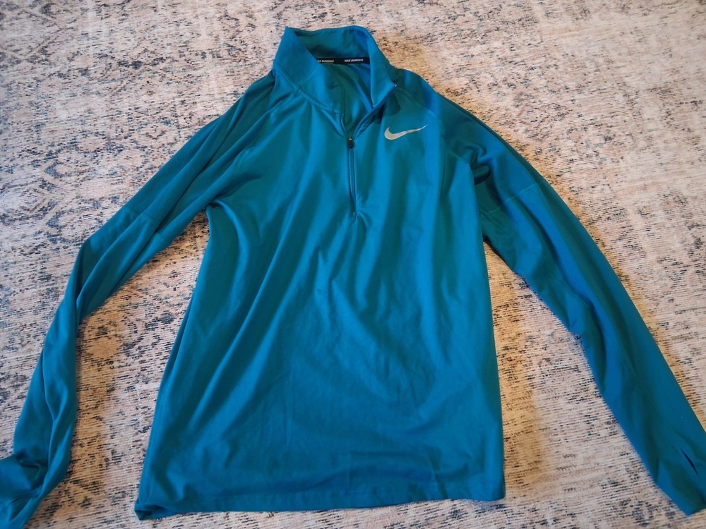 Mens Nike Running Dri Fit Long Sleeve 1/4 Zip Size Medium Teal Blue