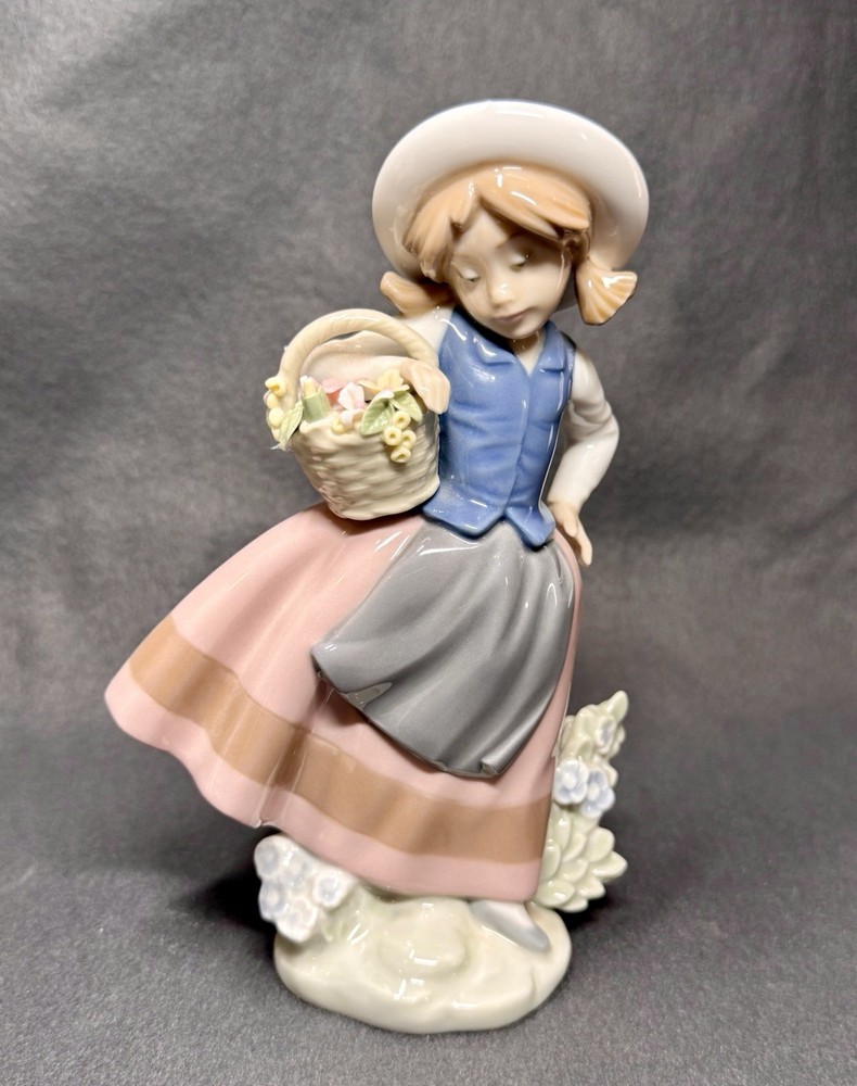 Retired Lladro 5221 Sweet Scent Lady with Flower Basket Figurine