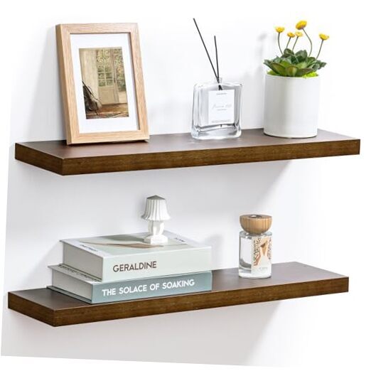 Floating Shelves, Rustic Hardwood Floating Wall Shelf 24 Inch, Set of 2 Walnut