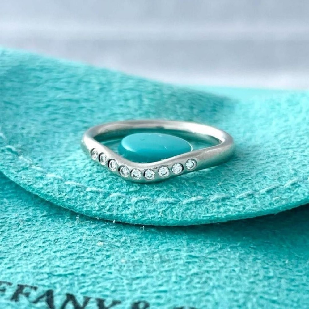 Tiffany Platinum 9P Diamond Curved Band Ring RF2FE Used