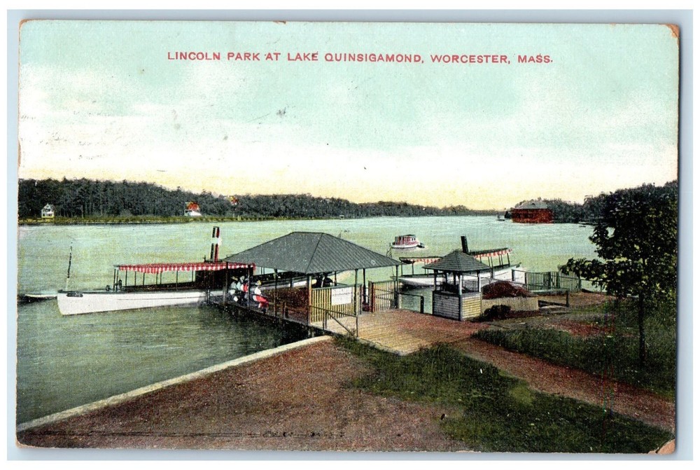 1910 Lincoln Park at Lake Quinsigamond Worcester Massachusetts MA Postcard