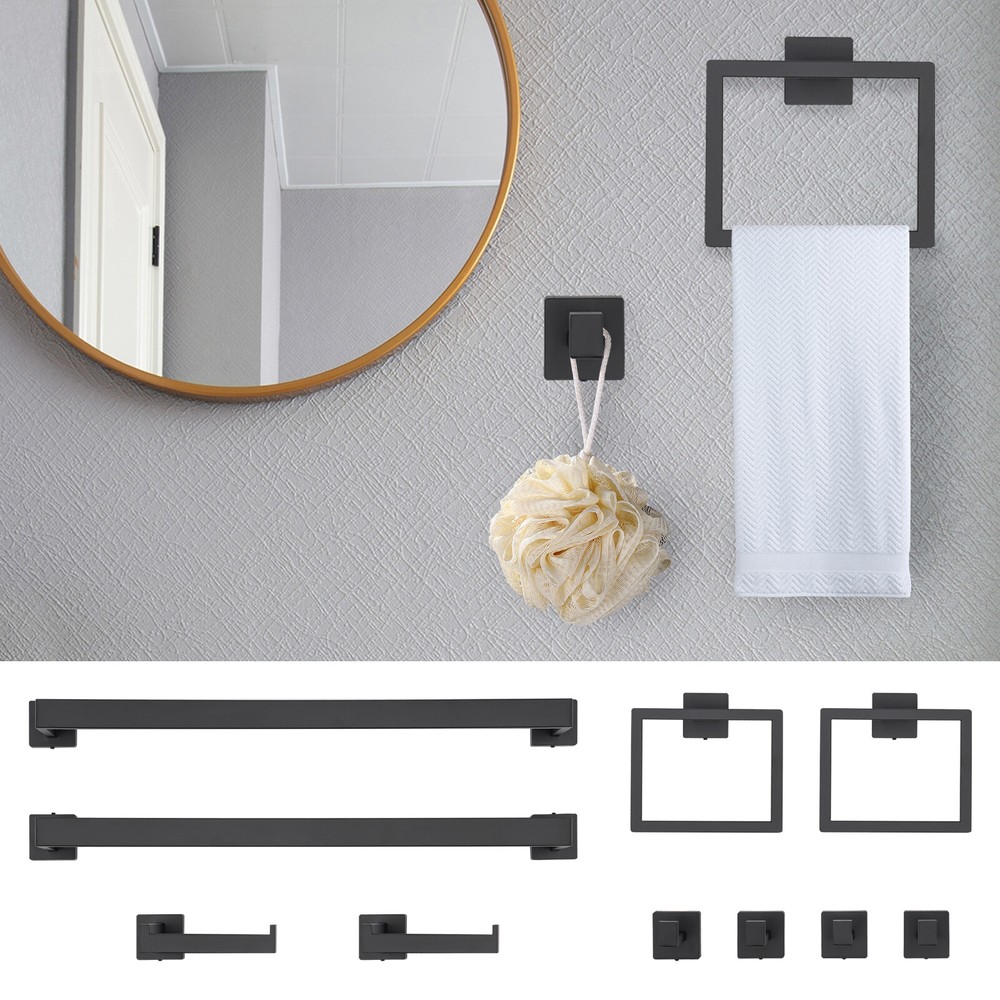 10-Piece Matte Black Bathroom Set with Wall-Mounted Towel Bars