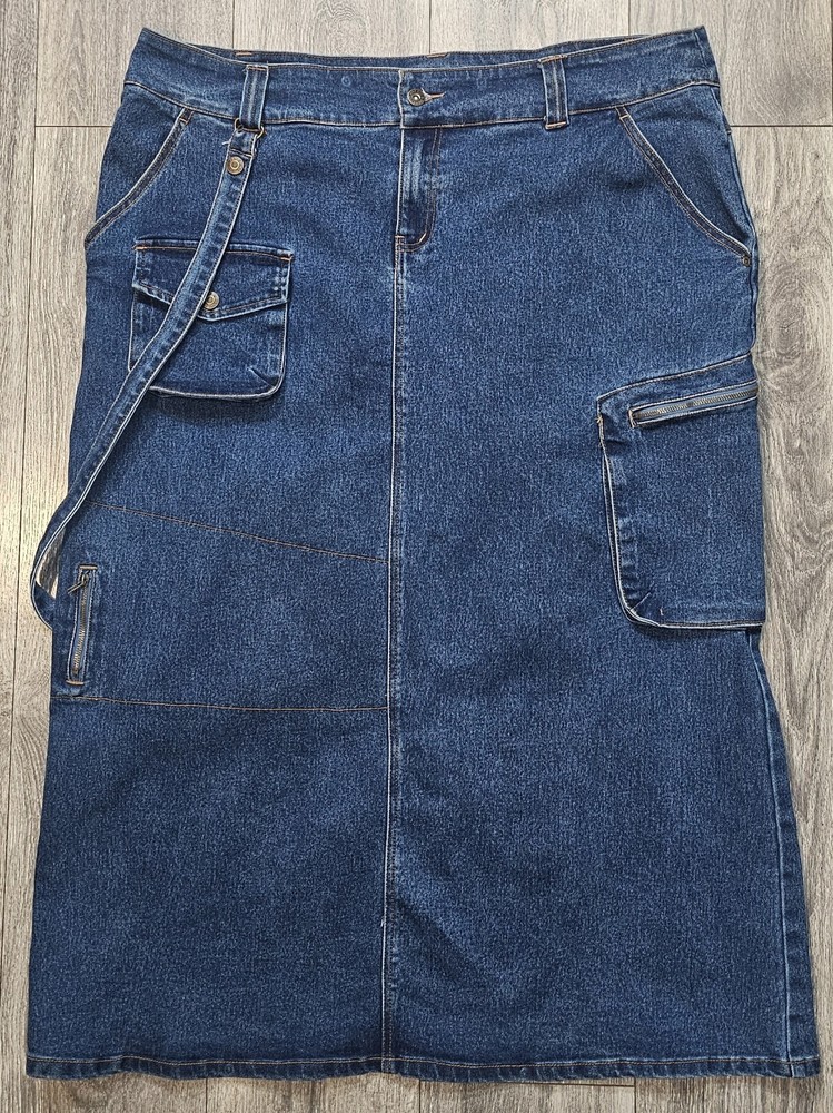 JUKEBOX  Plus Stretch Denim Cargo Jean Skirt Blue Women's Sz 20 Pockets Zip Slit