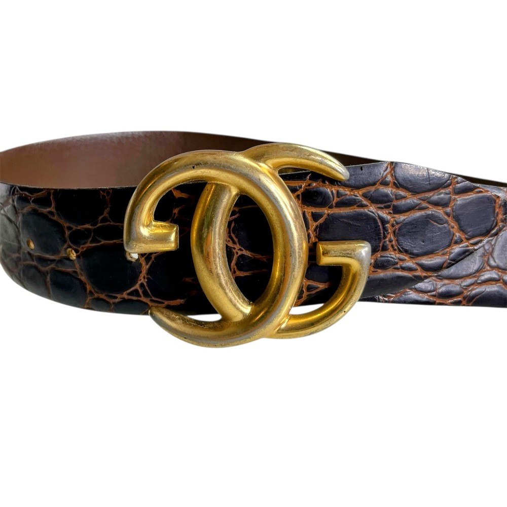 Vintage Gucci Double G Brown Leather Belt 85cm with Gold Hardware