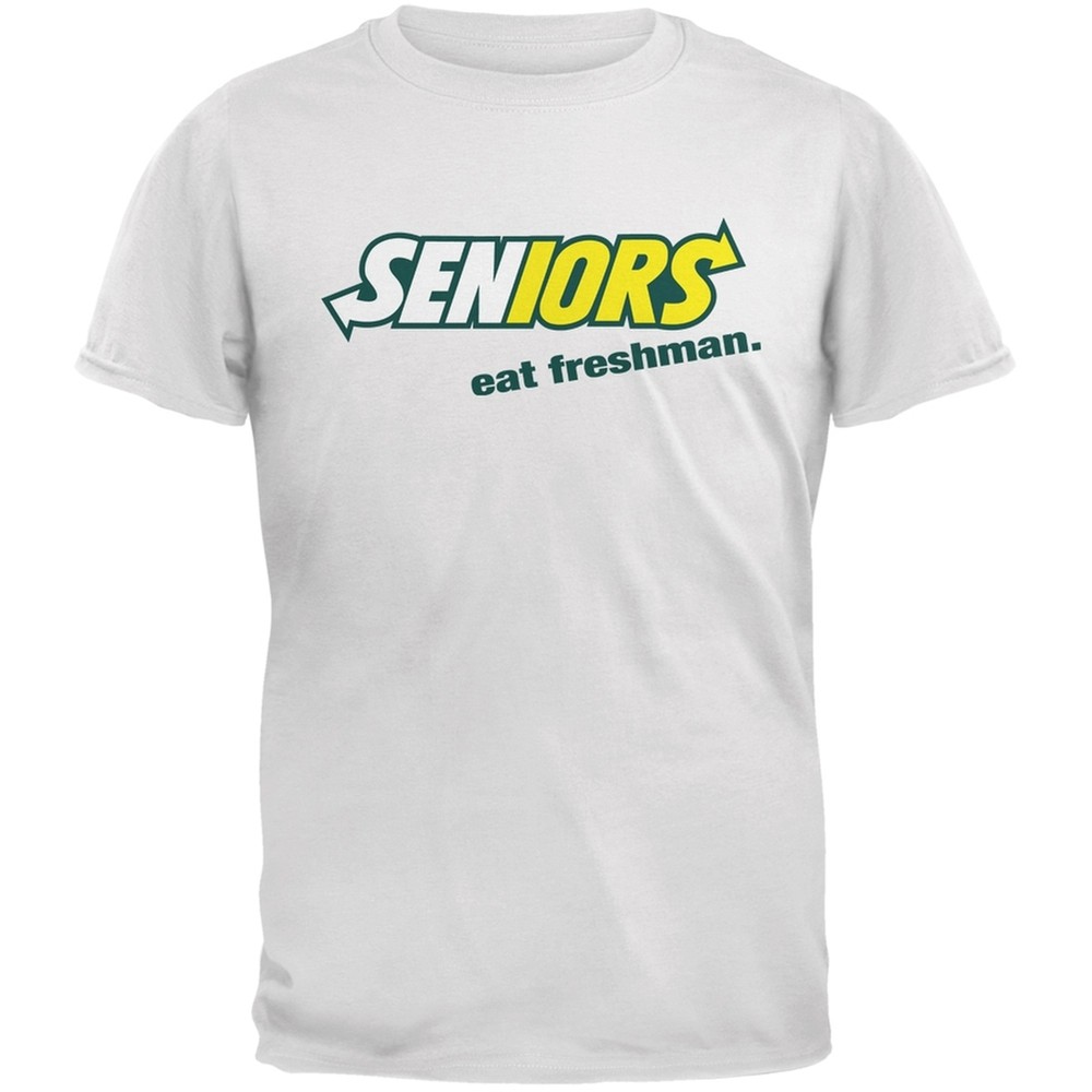 Back To School Seniors Eat Freshman Parody White Adult T-Shirt-image