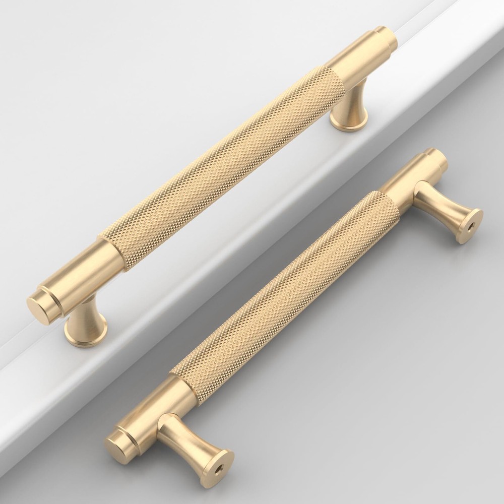 10 Pack 5 Inch Gold Knurled Cabinet Pulls Kitchen Drawer Handles Hardware