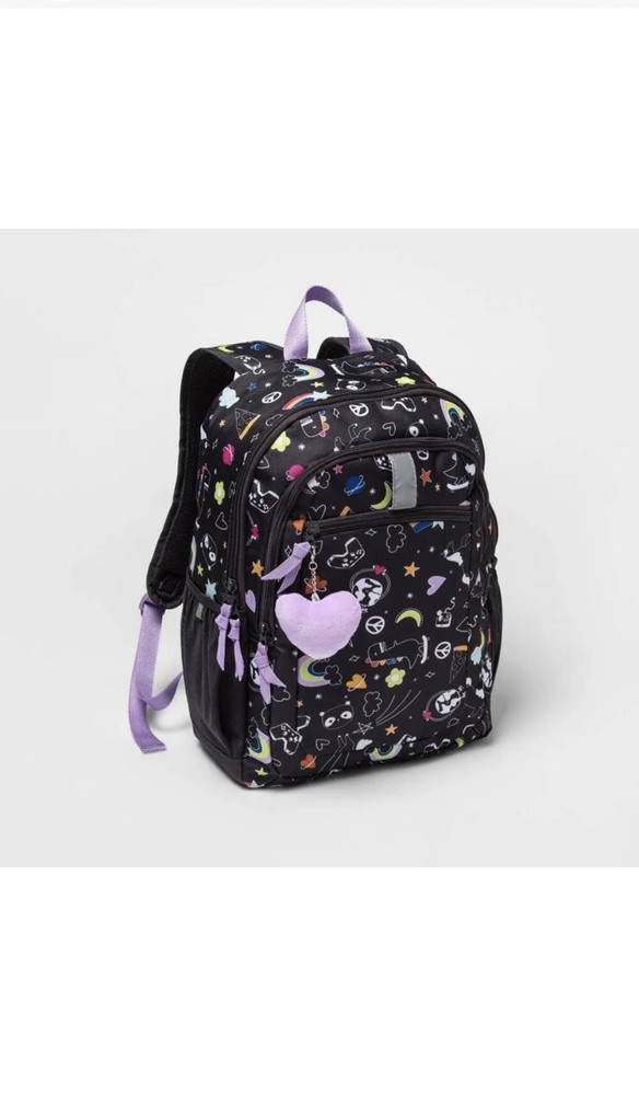Cat & Jack Kids 17 Inch Black Doodle Print Backpack