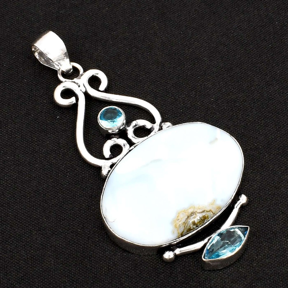 White Opal Blue Topaz Gemstone Handmade Pendant Jewelry New Year Gift AP-13746