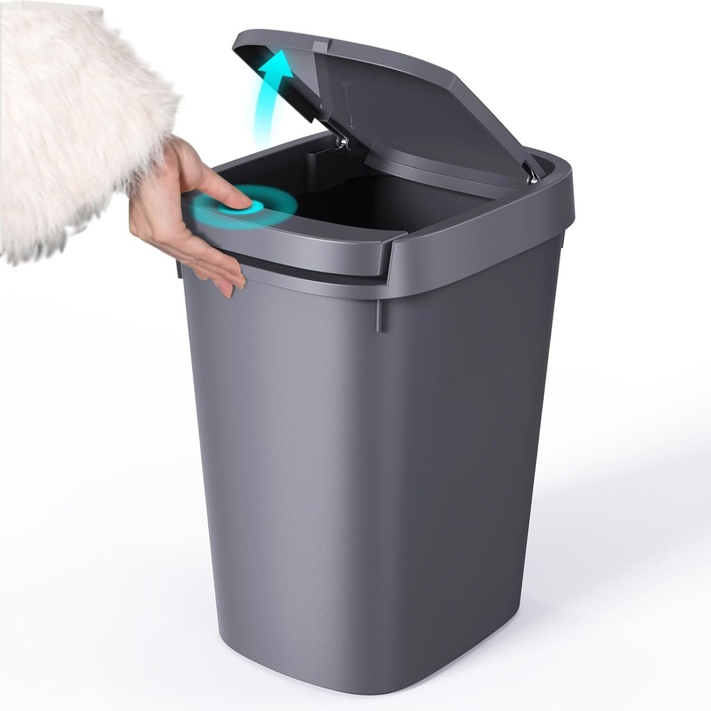 Small Bathroom Trash Can with Lid, 10L/2.6 Gal Slim Garbage Can with Press Top L