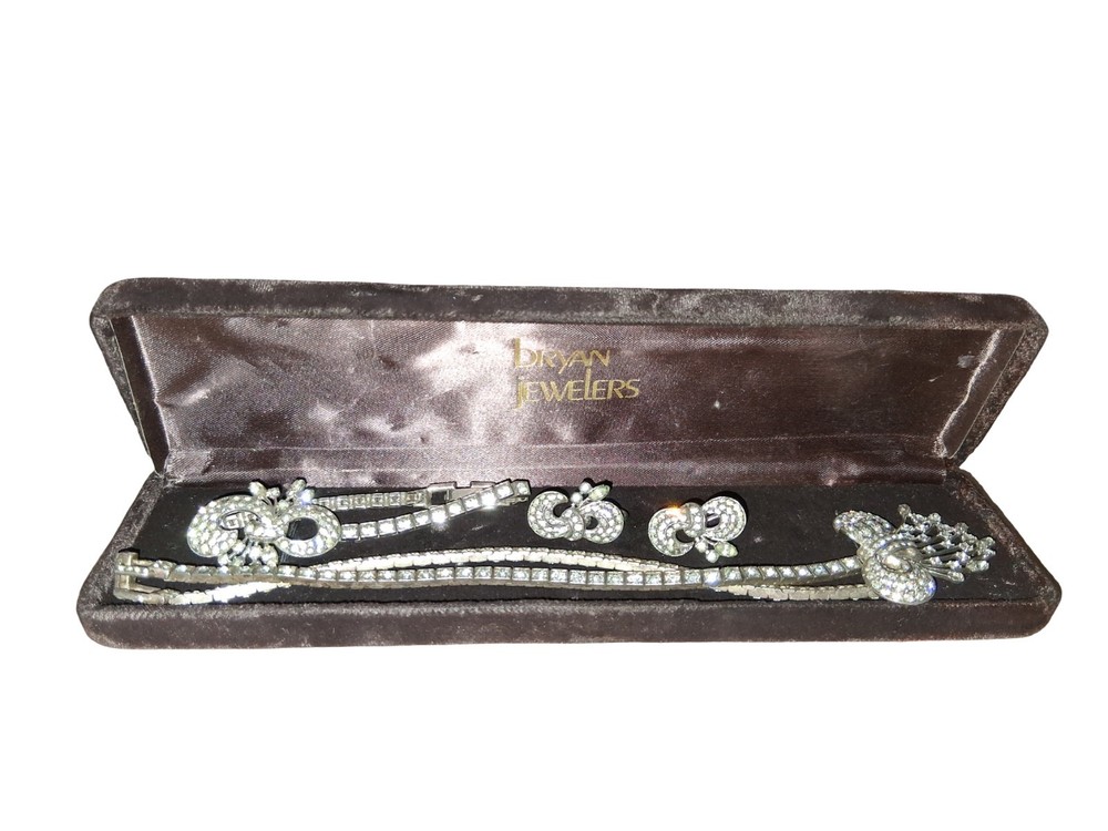 VINTAGE OTIS STERLING SILVER RHINESTONE NECKLACE, Bracelet And Earring Set. Read