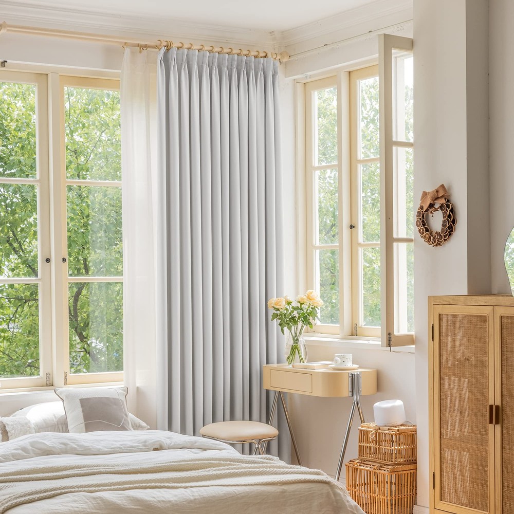 Extra Wide Pinch Pleat Blackout Curtains with Tiebacks for Patio Doors