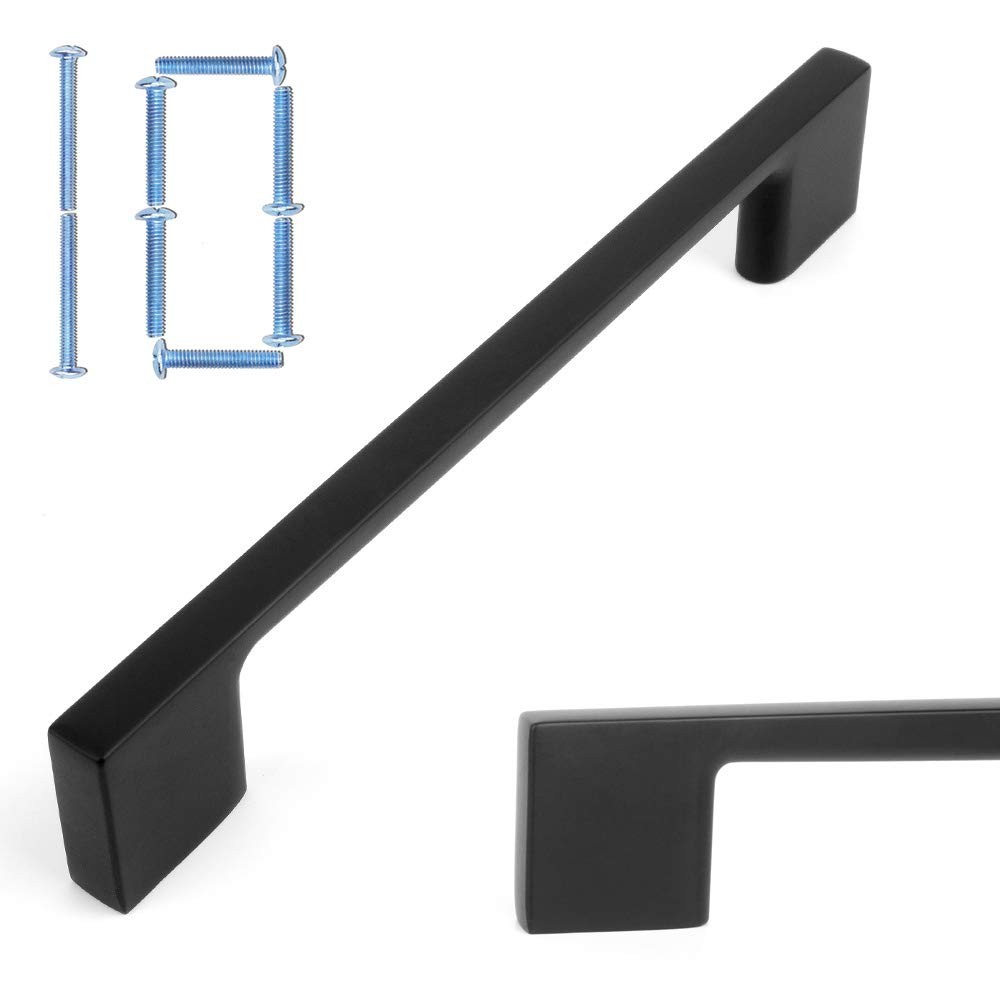 Black Modern 5-Inch Wide Foot Cabinet Bar Pull - Solid Handle 128mm Screw Spacing