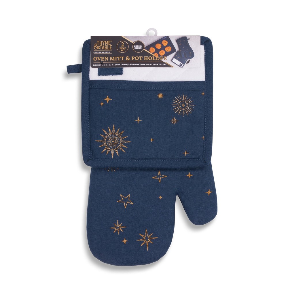 Thyme & Table Navy Celestial Oven Mitt and Potholder 2-Piece Set