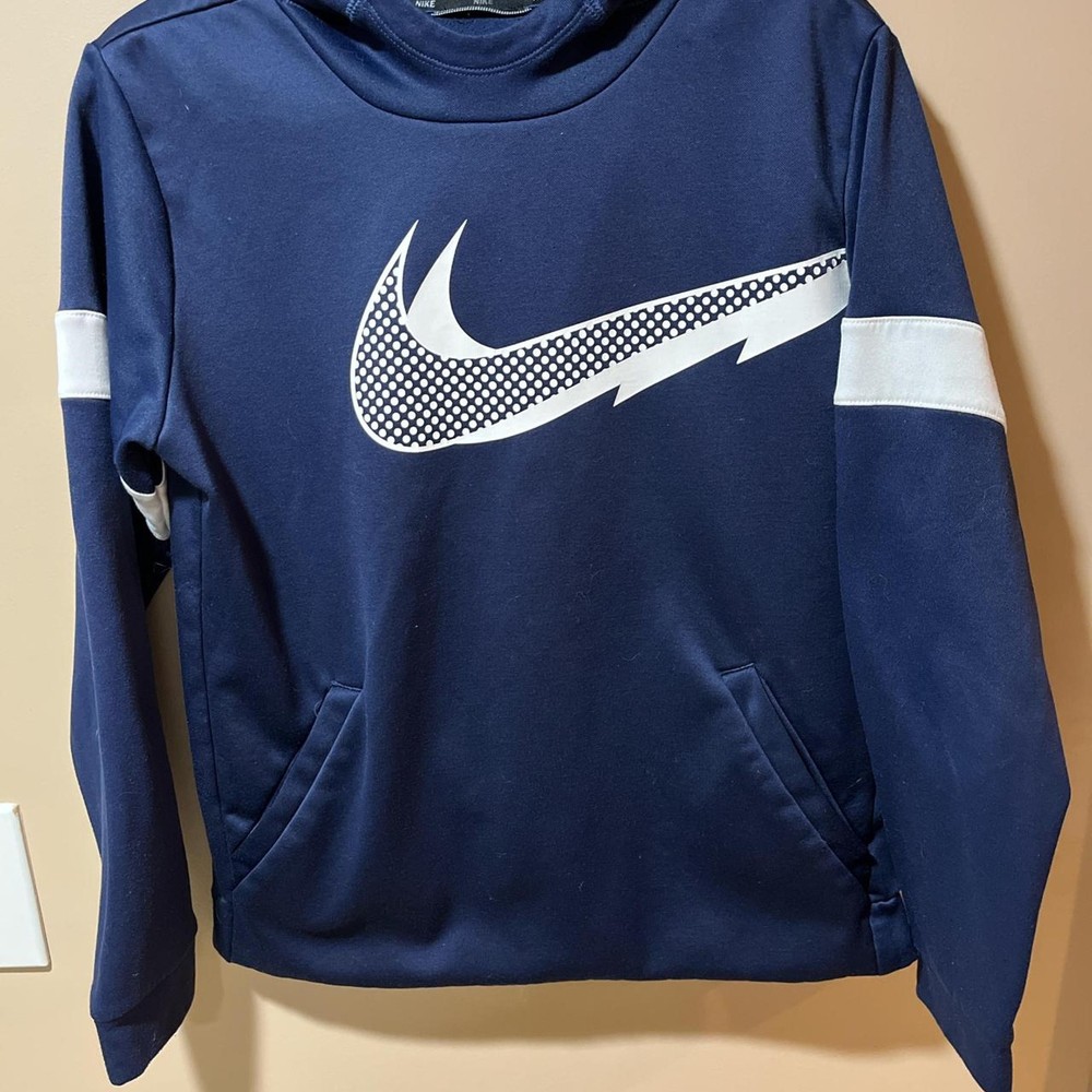 Nike Boys Swoosh Hoodie Size XL Dri-Fit Navy BLUE