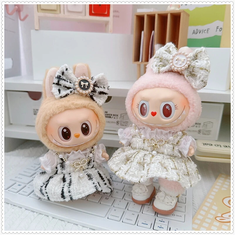 17cm Labubu Doll Luxury Outfit Set with Wool Shawl Skirt Bag & Loafers