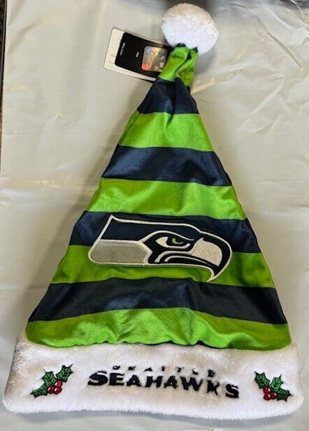Seattle Seahawks Team Logo Holiday Plush Santa Hat NEW! Christmas STRIPED
