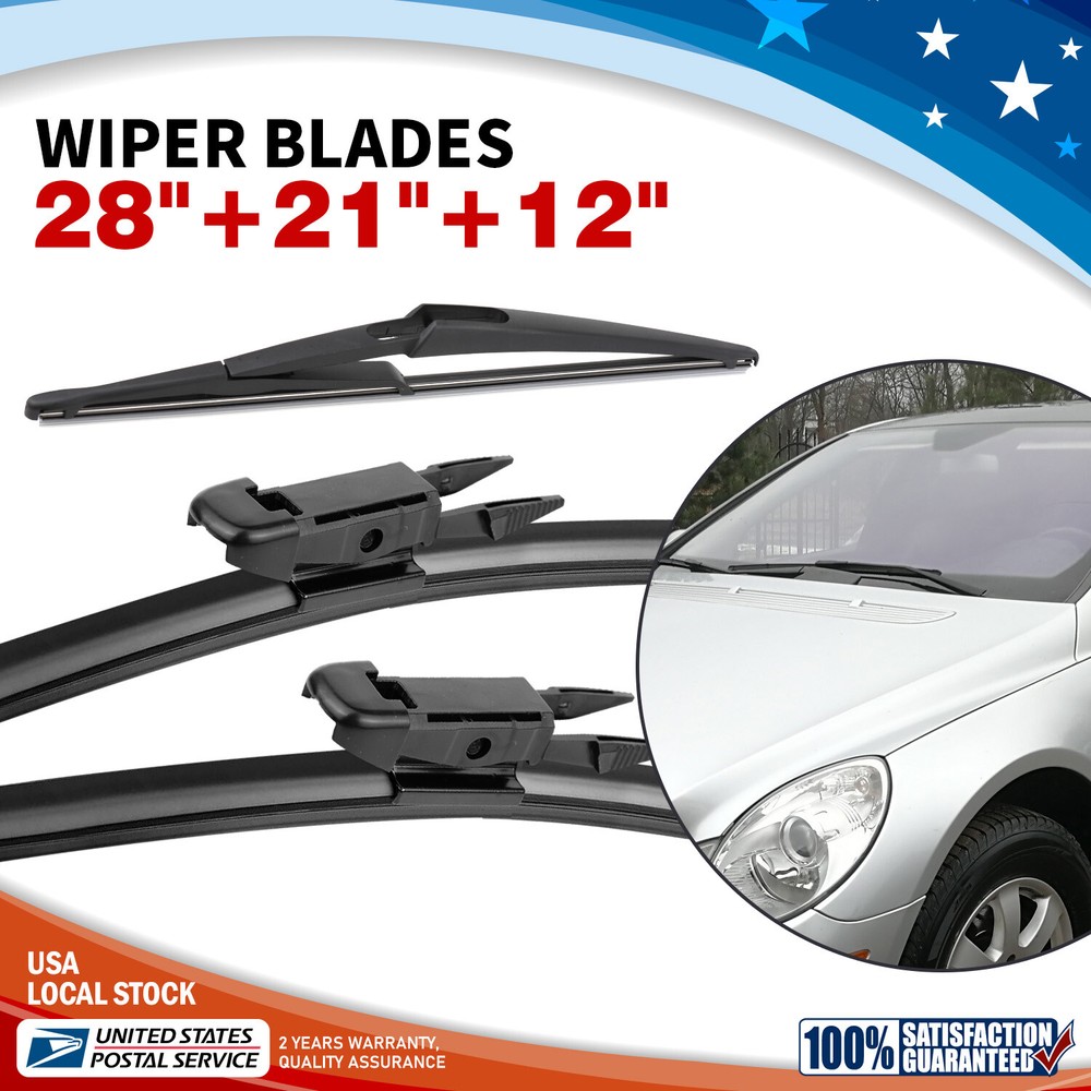 3Pcs All-Season Front & Rear Wiper Blades 28 21 12 for Easy Installation