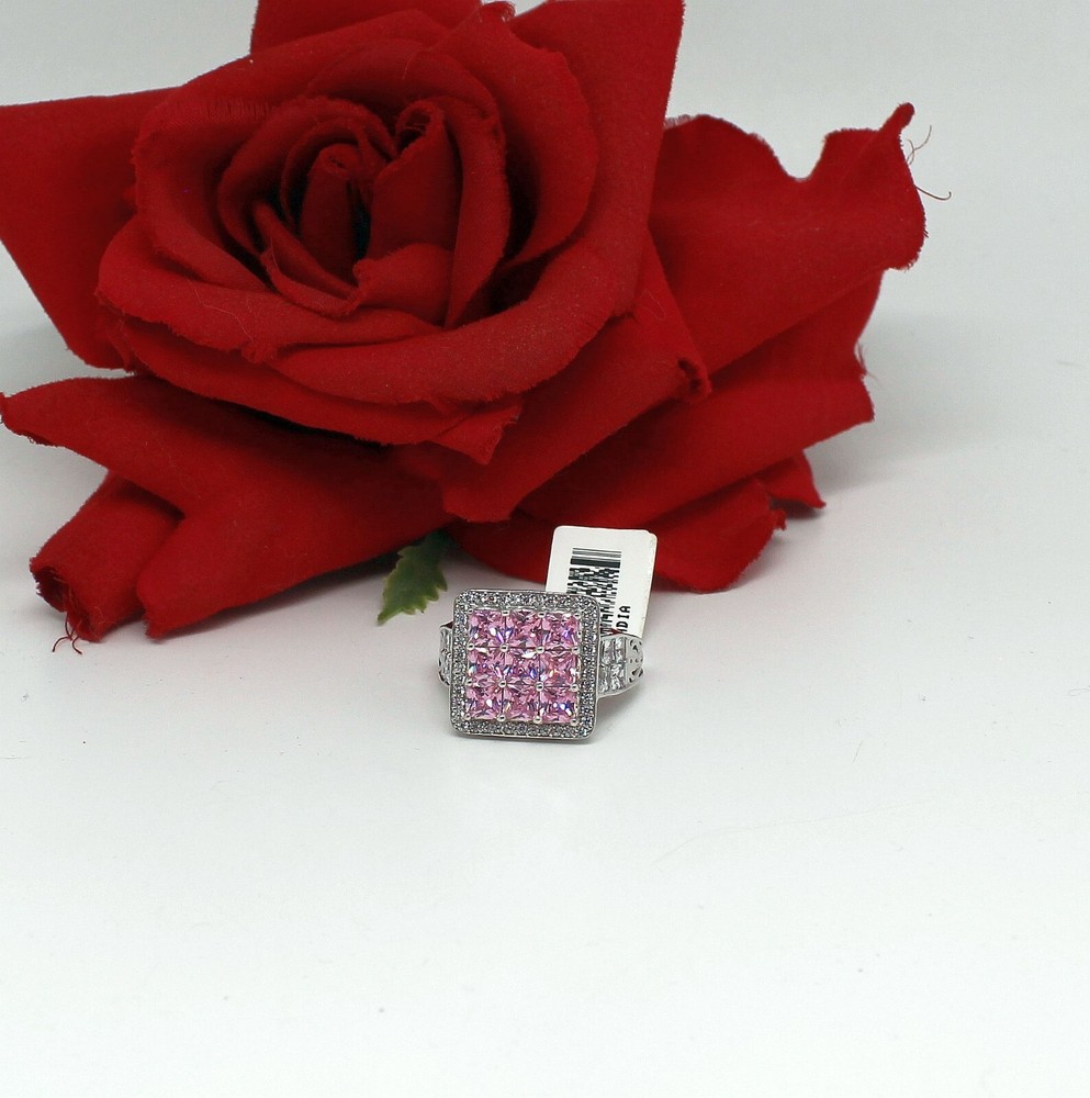 Sterling Silver NWT JTV Pink CZ Cocktail Ring Size 9 9.2g CAT RESCUE