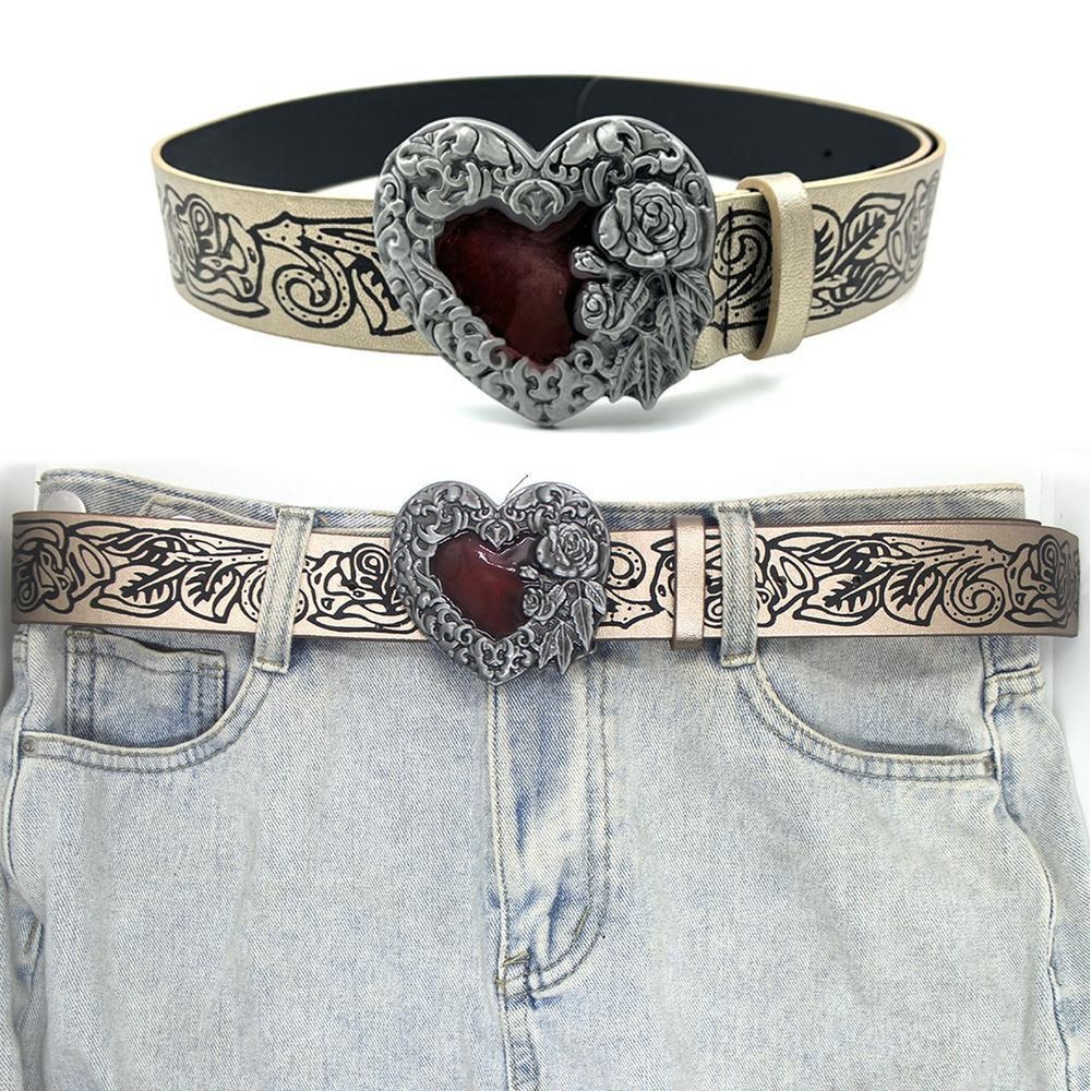 Fashion Punk Love PU Leather Women's Belt Gothic Black Rose Embossed Belt B1E х)