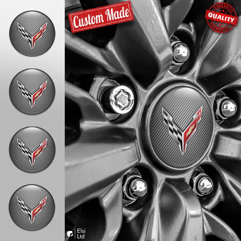 Corvette C8 Wheel Cap Decals - 4pc Custom Rim Emblem Set