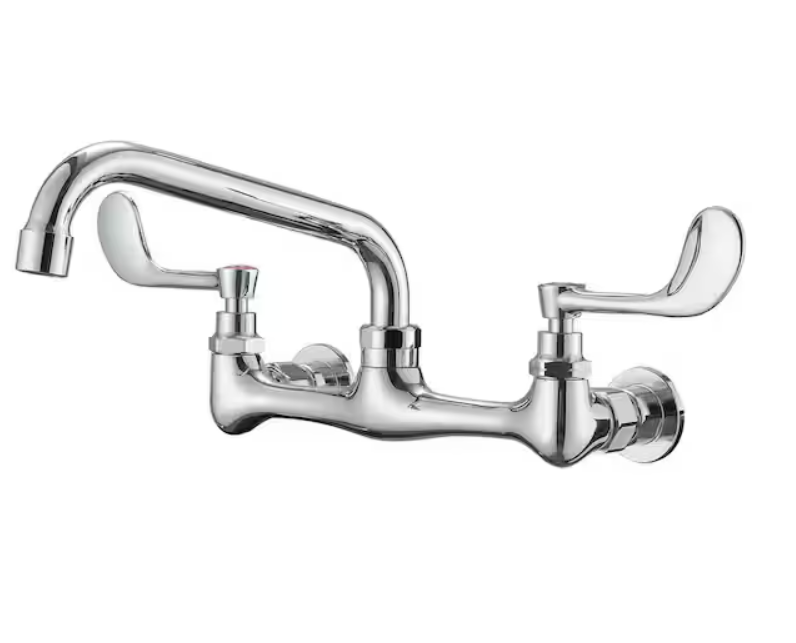 12-Inch 2-Handle Wall Mount Kitchen Faucet with 8-Inch Centers and Swivel Spout