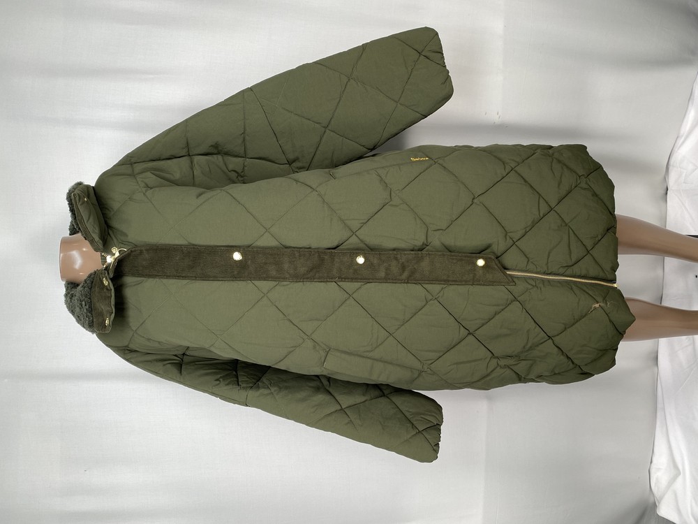 Barbour Womens Coat Olive Green Size 10 Bearnie Puffer Quilted Full Zip