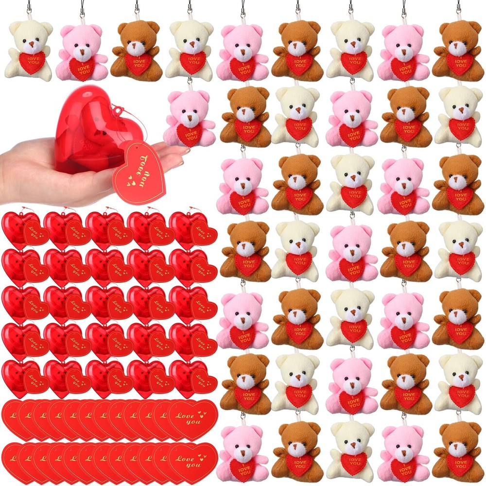 24 Pack Valentine's Day Gift Bears in Bulk Party Favors Mini Animal Plush Toy...