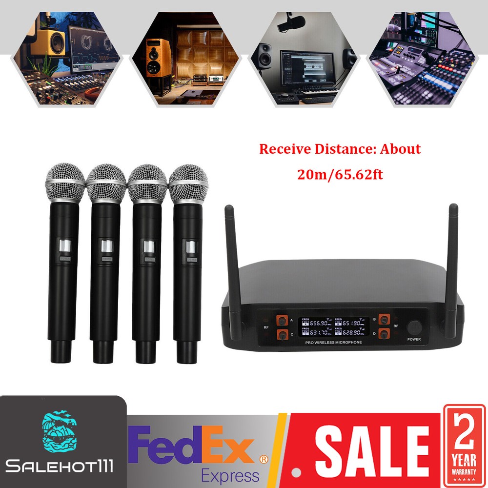 4-Piece Wireless Microphone System with Handheld Mics | 65ft Range Receiver for Versatile Use