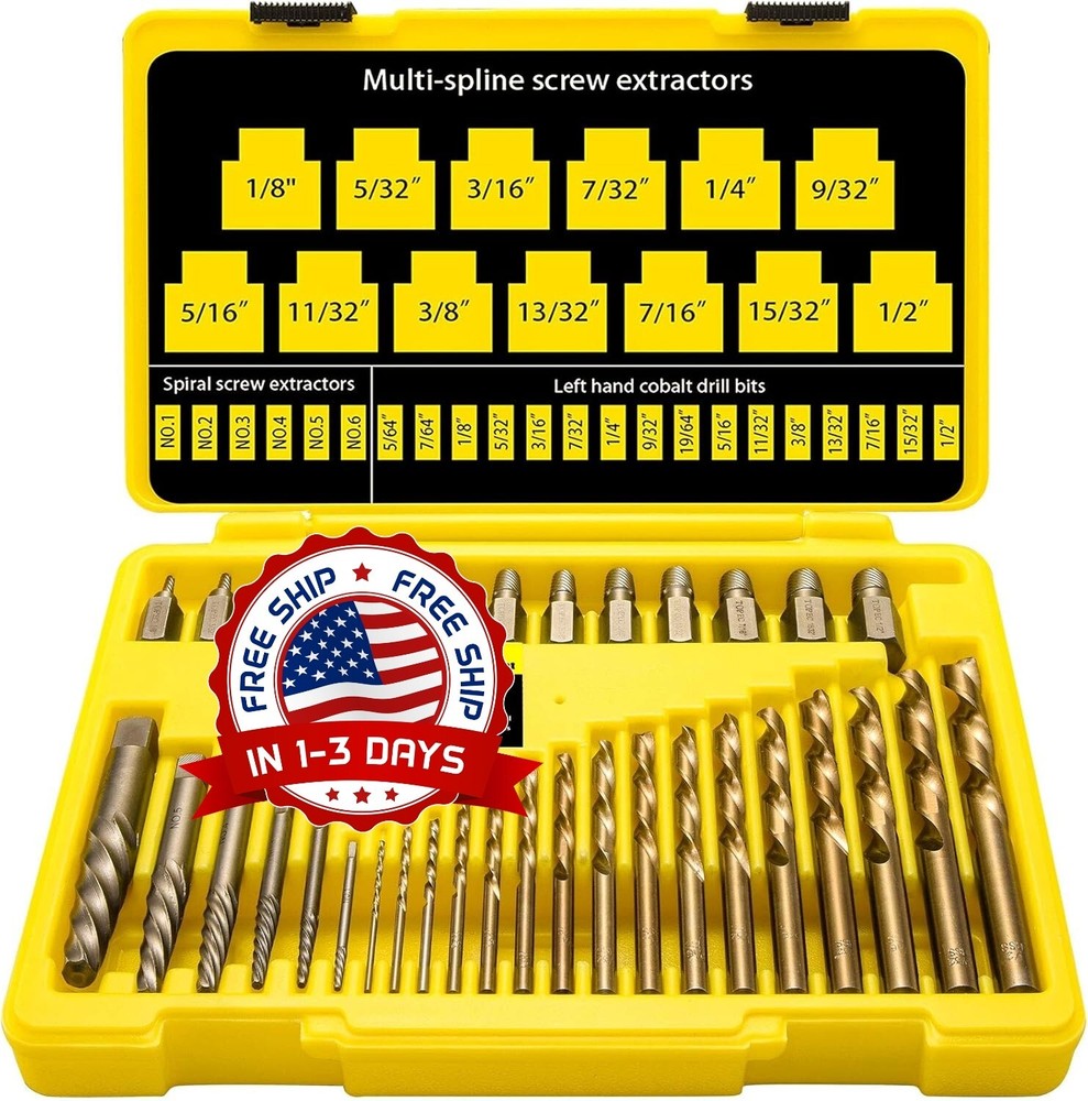 Left-Hand Drill Bit & Screw Extractor Set for Easy Bolt Removal