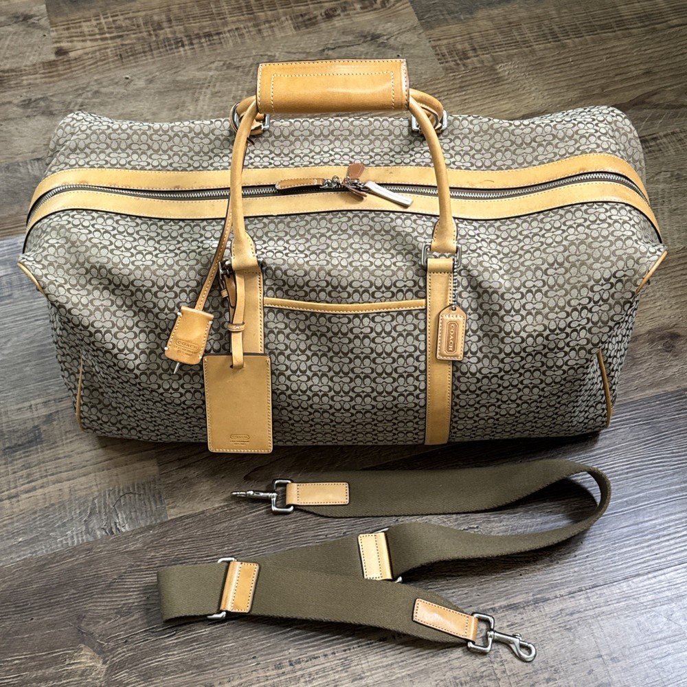 VTG Coach TransAtlantic Travel Signature Canvas Leather Trim Duffel Bag 77013