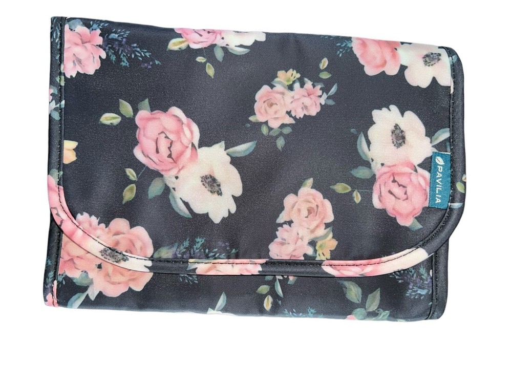 Pavilia Black Floral Foldable Travel Jewelry Bag 9x7 Inches New