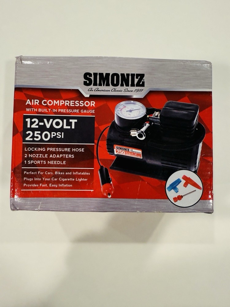 SIMONIZ Tire Inflator, Air Compressor with built-in gauge, 12 Volt, 250 PSI