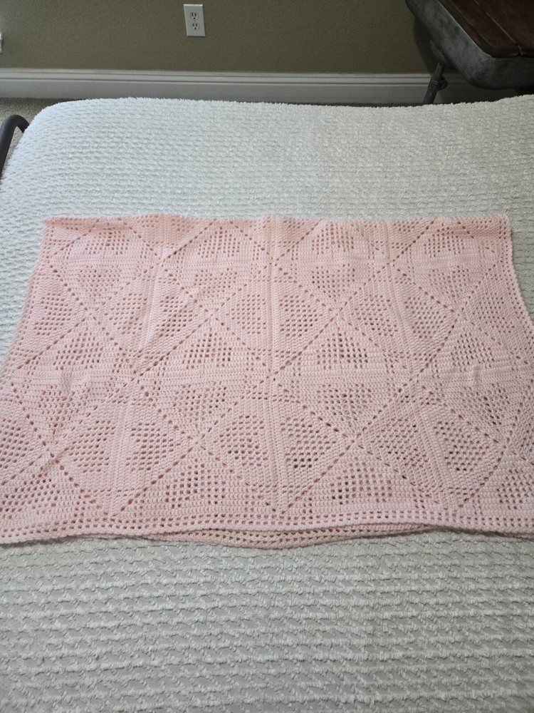 Handmade Crochet Baby Blanket 54x42 Soft Pink Afghan for Girls