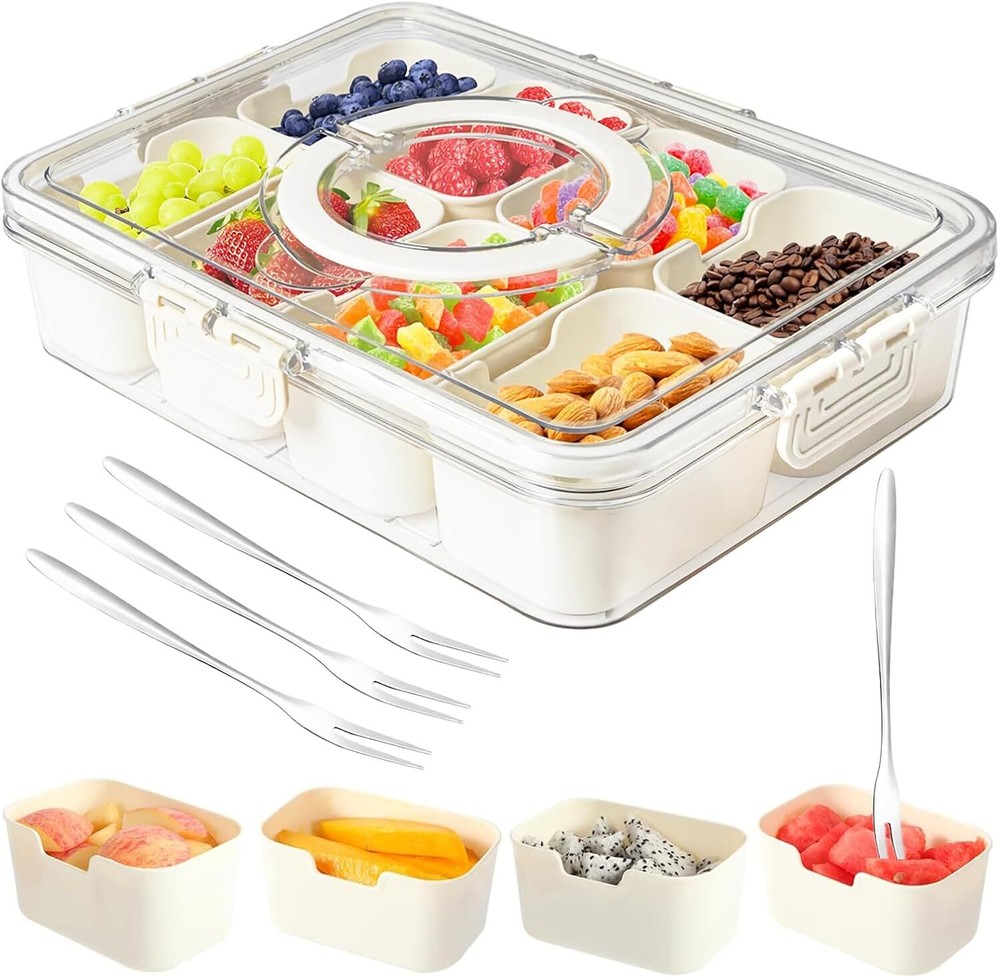 Portable 8-Compartment Snackle Box Container with Divided Serving Tray