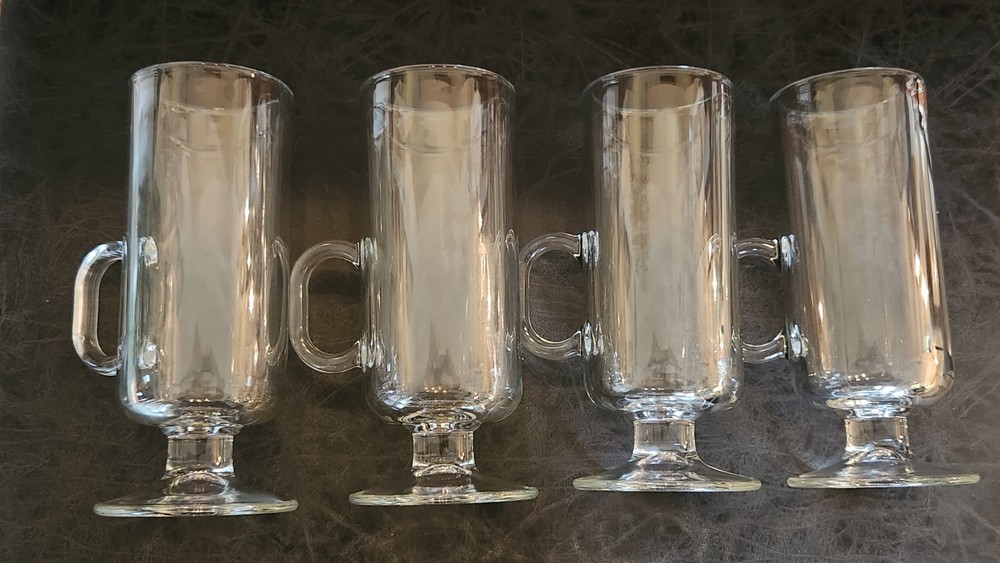 Set of 4 LIBBEY 8 oz Clear Glass Footed Pedestal Coffee Mugs 6.25 Inches Excellent Used Condition
