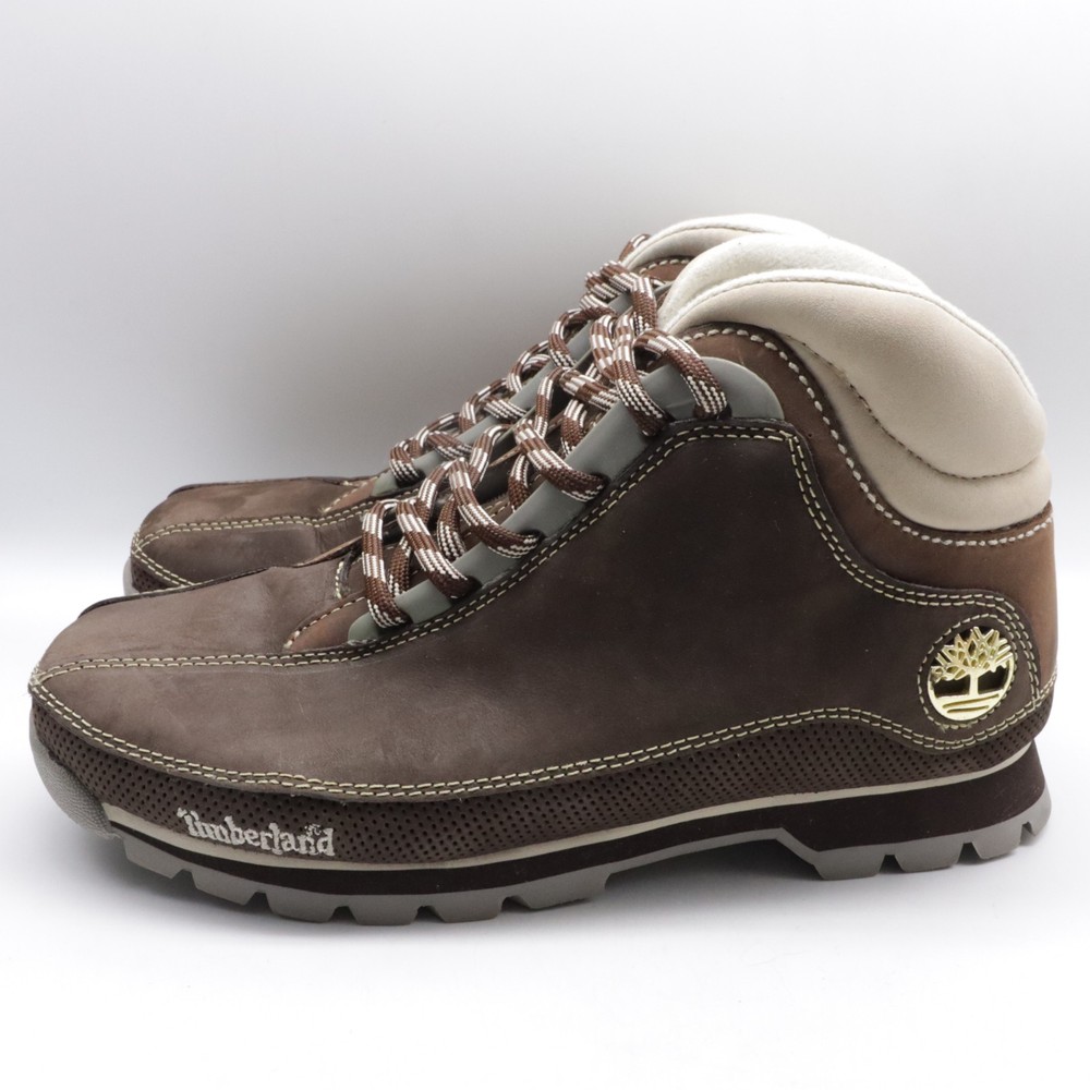 Timberland Euro Hiker Mens 8M Brown Leather Rare Premium Gold Metal Logo Boots