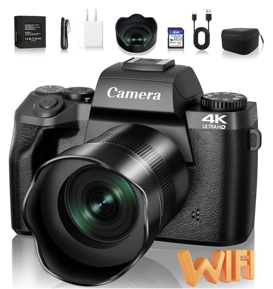 Digital Camera 4k 64 MP Vlogging Camera Flash 32 GB SD Card