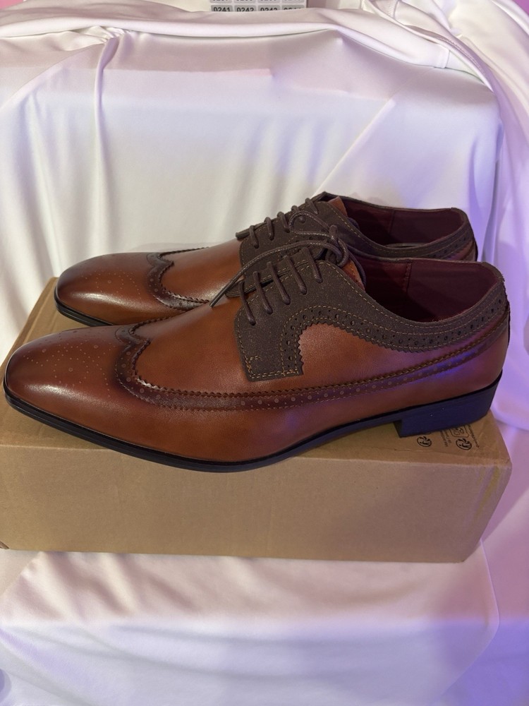 Men’s Size 10 Brown Leather Wingtip Oxford Dress Shoes Lace-Up Classic