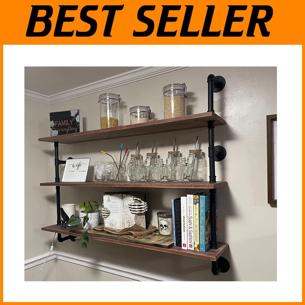 Rustic Wood & Pipe Industrial Shelves