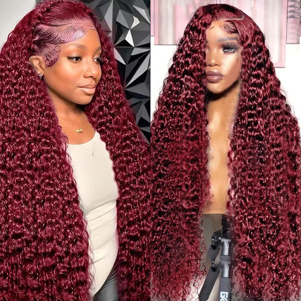 Deep Wave 99J Burgundy 13x6 HD Lace Front Wig Brazilian Human Hair