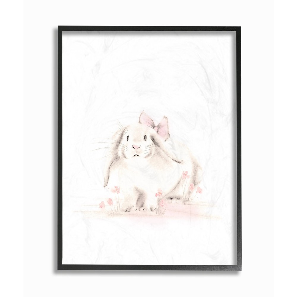 Stupell Baby Bunny With Pink Bow Framed Giclee Art  Small