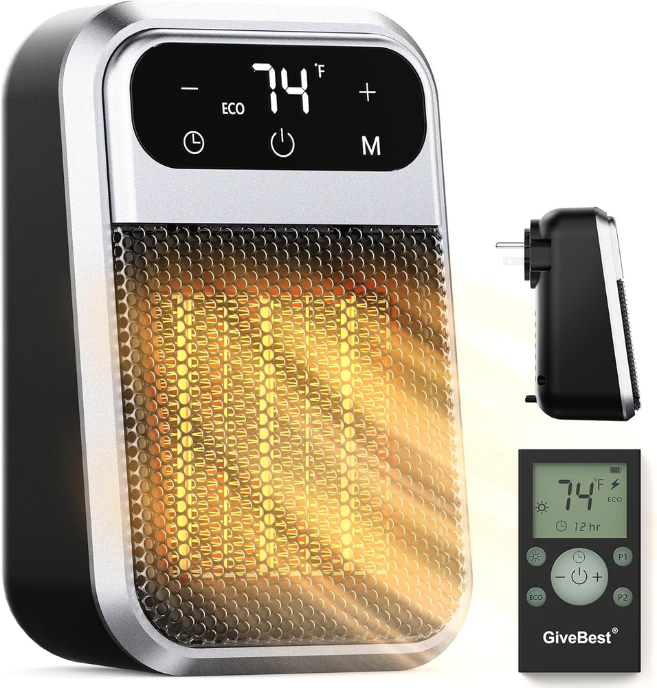 800W Wall Outlet Space Heater with Remote,Led Display Small Plug in Electric Hea