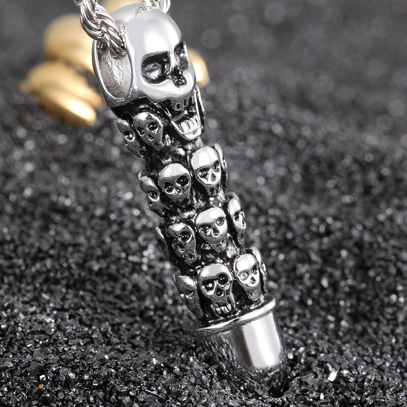 New men's titanium steel skull head warhead stainless steel necklace pendant
